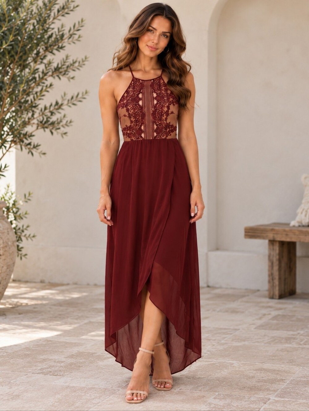 LUSH | Halter top Sleeveless asymmetrical Lace sheer mesh dress Size Small